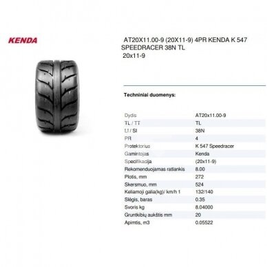 ATV tire AT20X11.00-9 (20X11-9) 4PR KENDA K 547 SPEEDRACER 38N TL 1
