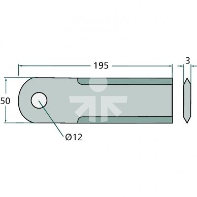 Нож измельчителя фиксиров. 195x50x3mm D12mm AGV Germany RS42253/060030/Z35241 1