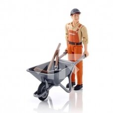 Toy Bruder gardener with wheelbarrow and tools 62130