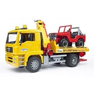 Toy BRUDER MAN TGA MULTIFUNCTIONAL TOW TRUCK WITH CRANE PLATFORM  & JEEP 02750