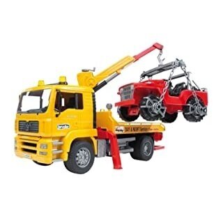 Toy BRUDER MAN TGA MULTIFUNCTIONAL TOW TRUCK WITH CRANE PLATFORM  & JEEP 02750 1