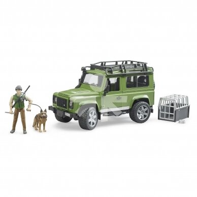 Toy Bruder Land Rover Defender jeep with ranger and dog 02587