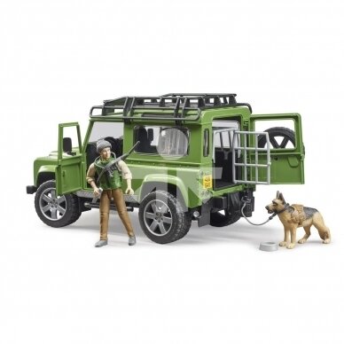Toy Bruder Land Rover Defender jeep with ranger and dog 02587 1