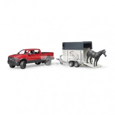 Toy Bruder Dodge RAM 2500 pickup truck with horse trailer and horse 02501