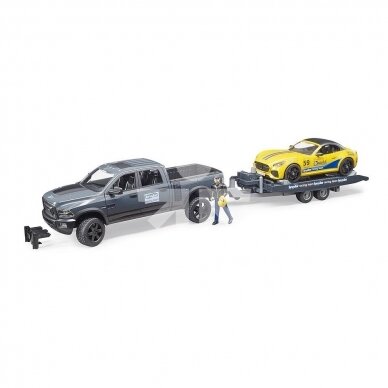 Bruder Dodge pickup truck toy with trailer, sports car and driver 02504