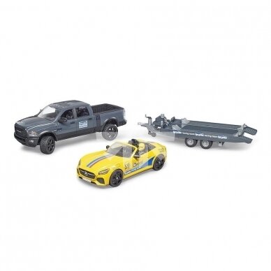Žaislas Bruder pikapas Dodge su priekaba, sportiniu automobiliu ir vairuotoju 02504 2