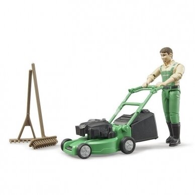 Toy Bruder gardener with lawnmower and equipment 62103
