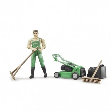 Toy Bruder gardener with lawnmower and equipment 62103 1