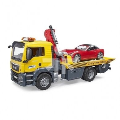 Техническая помощь игрушки Bruder MAN TGS с автомобилем Roadster 03750