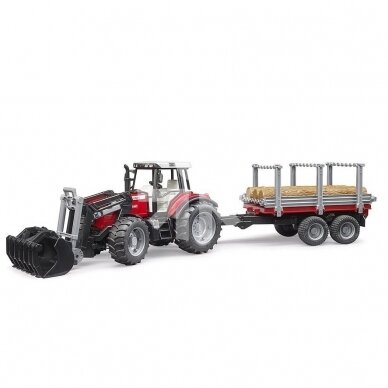 Toy Bruder Tractor Massey Ferguson + Forest trailer 02046