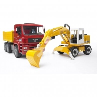 Toy Bruder MAN TGA tipper truck with excavator Liebherr 02751